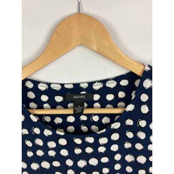 Alfani Asymmetrical Hem Mixed Print Tunic Top Blue Polka Dot Size Small - Picture 4 of 6